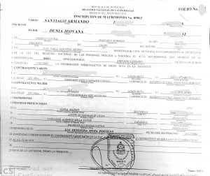 Copia de Folio de Matrimonio Certificada en Honduras