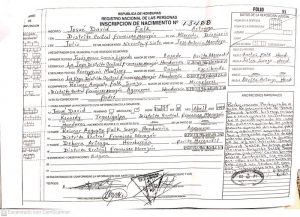 Copia de Folio de Nacimiento en Honduras