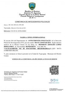 Antecedentes policiales en línea en Honduras