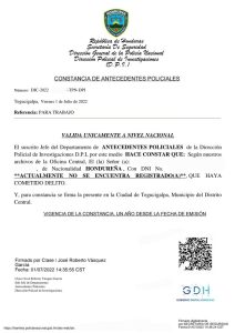 Honduras: Constancia de Antecedentes Policiales