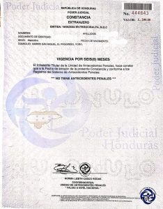 Honduras: Constancia de Antecedentes Penales