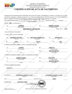 Certificación de Acta de Nacimiento en Honduras