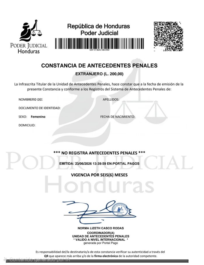 AUTENTICA DIGITAL DE ANTECEDENTES PENALES DE HONDURAS